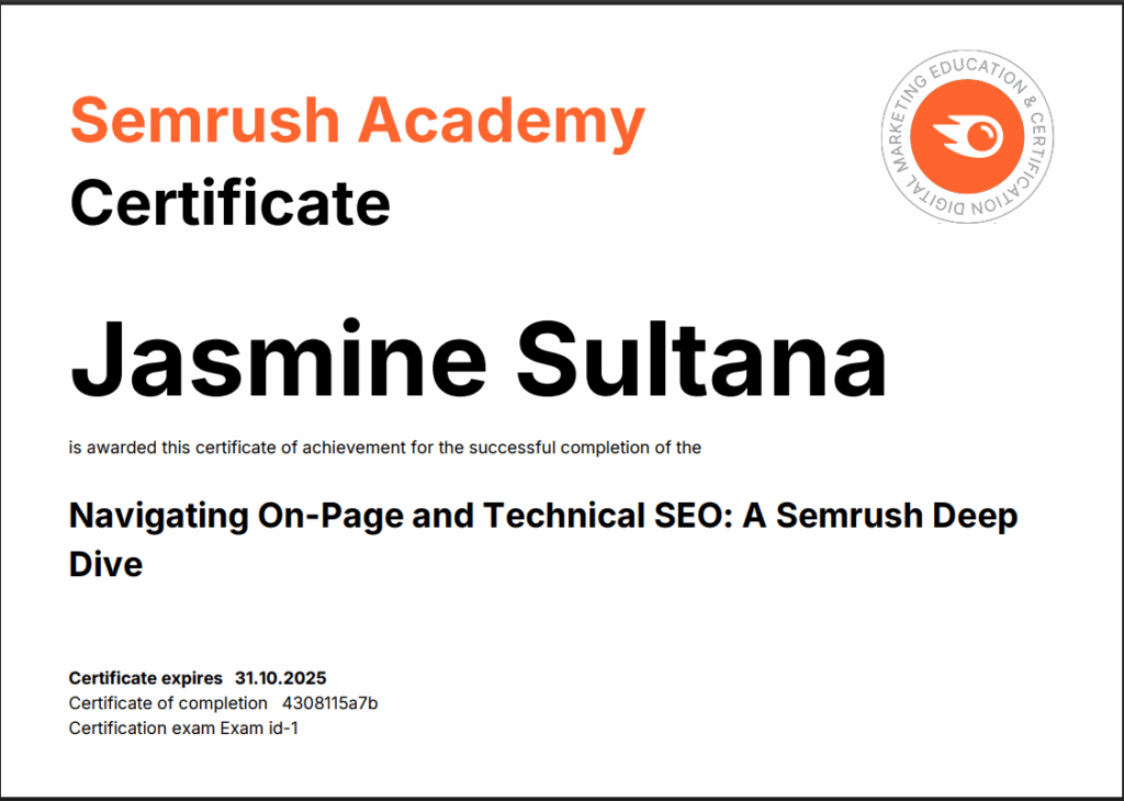on page and technical seo certification